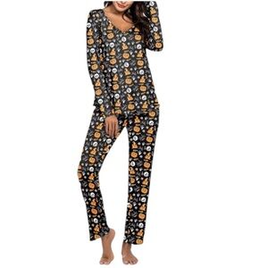 Ekouaer Halloween Pumpkin Print Pajama Set NEW with Tags